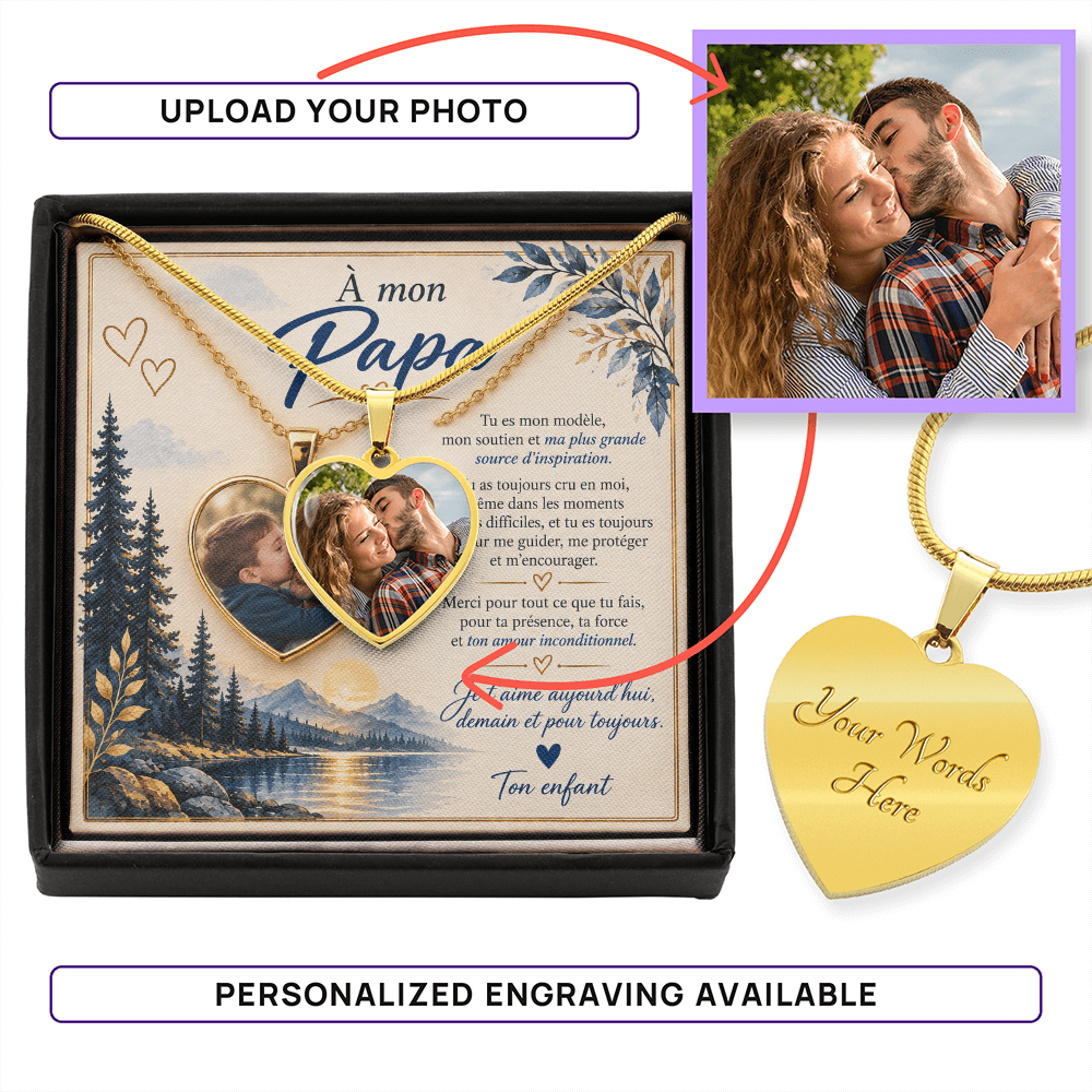 đ Ă Mon Papa â Collier CĆur Photo PersonnalisĂ©