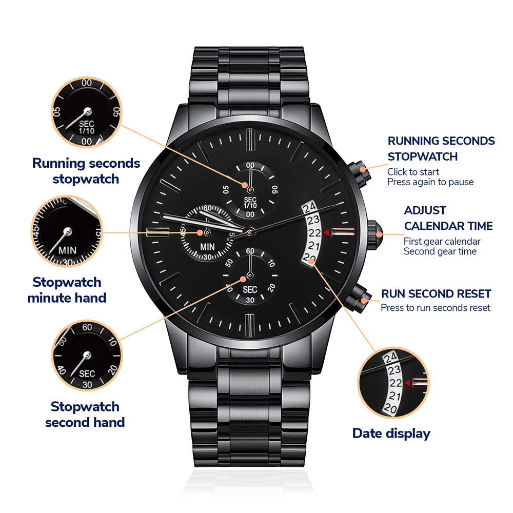 ⌚ Montre Chronographe Noire Personnalisée – Gravée Rien Que Pour Lui