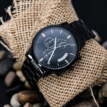 ⌚ Montre Chronographe Noire Personnalisée – Gravée Rien Que Pour Lui