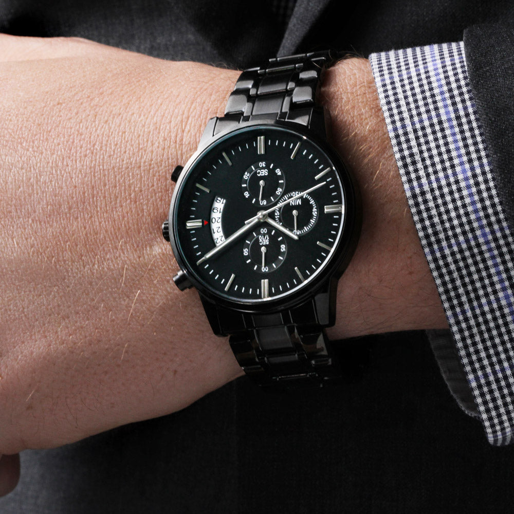 ⌚ Montre Chronographe Noire Personnalisée – Gravée Rien Que Pour Lui
