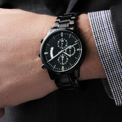 ⌚ Montre Chronographe Noire Personnalisée – Gravée Rien Que Pour Lui