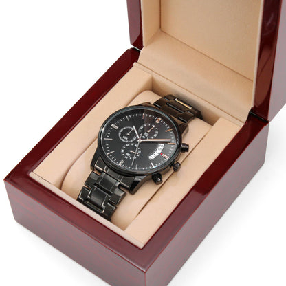 ⌚ Montre Chronographe Noire Personnalisée – Gravée Rien Que Pour Lui