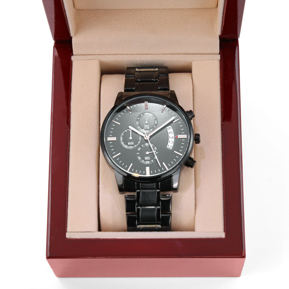 ⌚ Montre Chronographe Noire Personnalisée – Gravée Rien Que Pour Lui