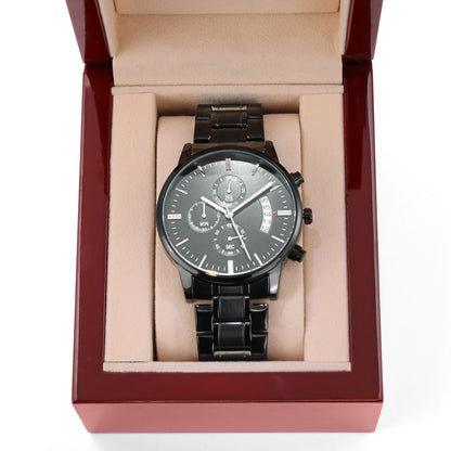 ⌚ Montre Chronographe Noire Personnalisée – Gravée Rien Que Pour Lui