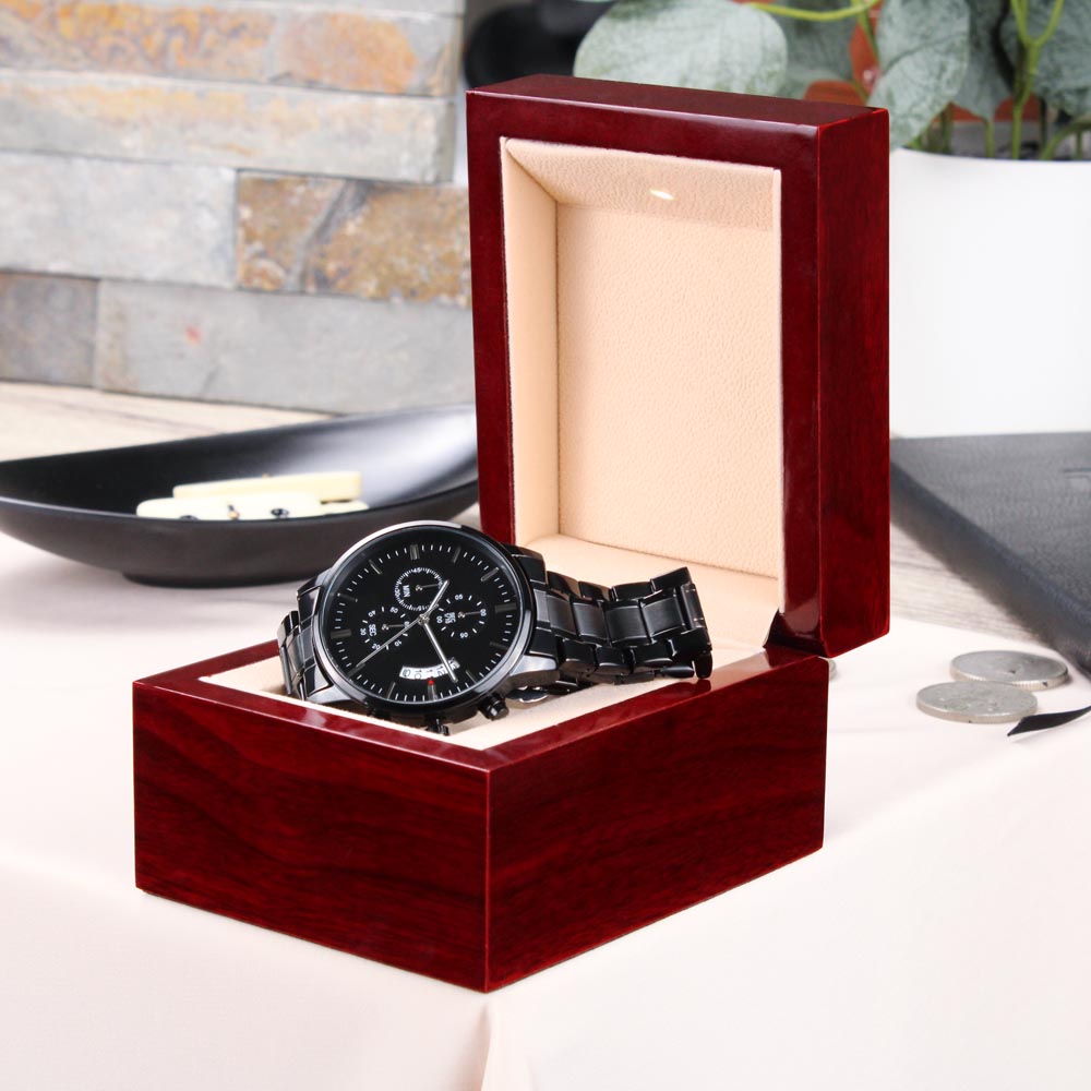 ⌚ Montre Chronographe Noire Personnalisée – Gravée Rien Que Pour Lui