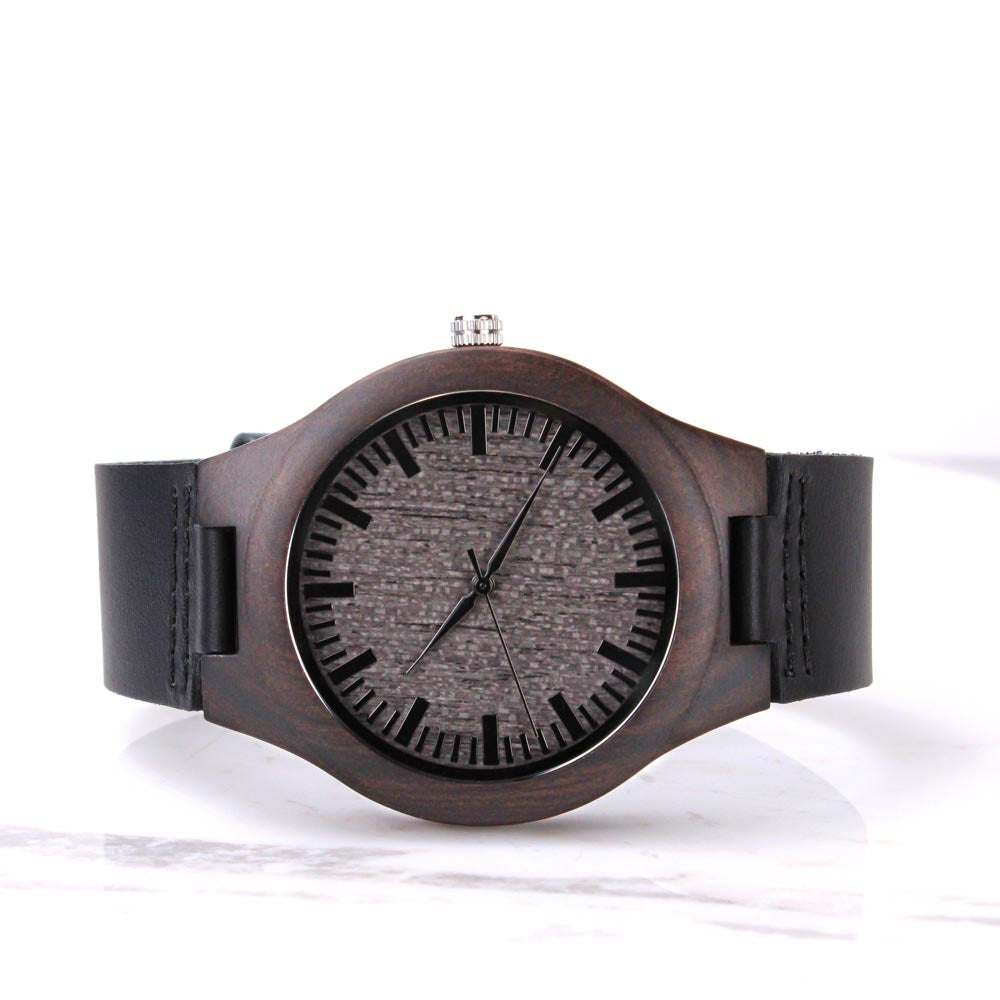⌚ À Mon Papa – Montre en Bois Gravée avec Bracelet en Cuir Véritable