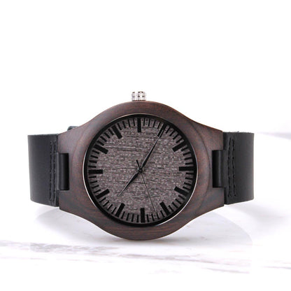 ⌚ À Mon Papa – Montre en Bois Gravée avec Bracelet en Cuir Véritable