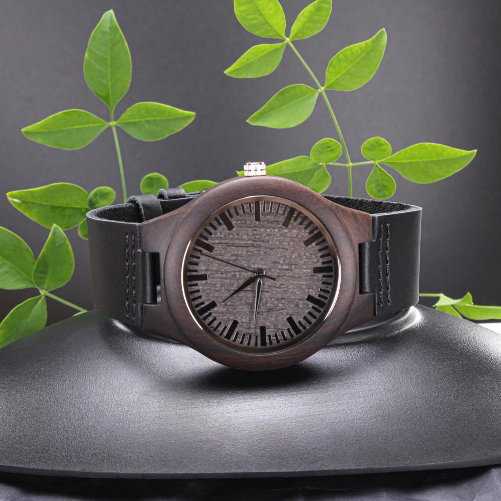 ⌚ À Mon Papa – Montre en Bois Gravée avec Bracelet en Cuir Véritable