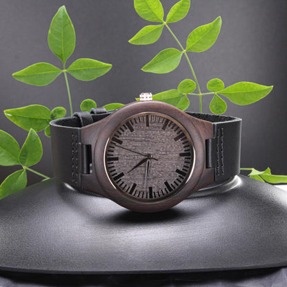 ⌚ À Mon Papa – Montre en Bois Gravée avec Bracelet en Cuir Véritable