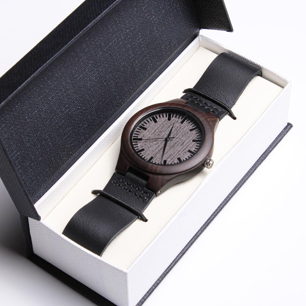 ⌚ À Mon Papa – Montre en Bois Gravée avec Bracelet en Cuir Véritable