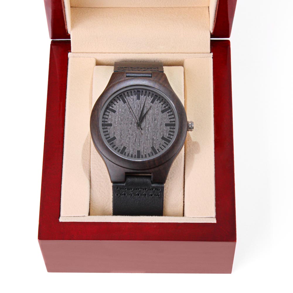 ⌚ À Mon Papa – Montre en Bois Gravée avec Bracelet en Cuir Véritable