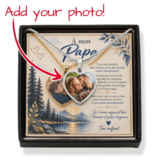 💙 À Mon Papa – Collier Cœur Photo Personnalisé