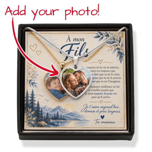 💙 To My Son – Personalized Photo Heart Necklace