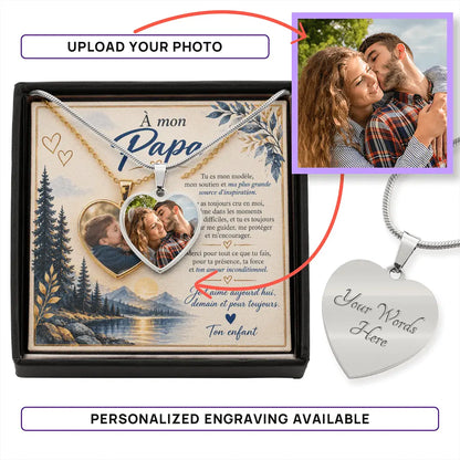 💙 À Mon Papa – Collier Cœur Photo Personnalisé ShineOn Fulfillment
