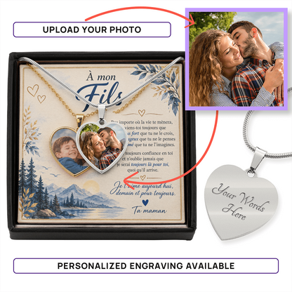 💙 À Mon Fils – Collier Cœur Photo Personnalisé