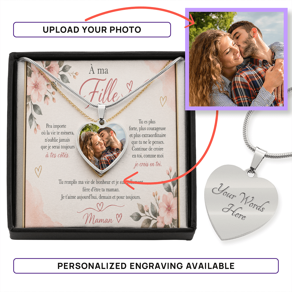 ❤️ À Ma Fille – Collier Cœur Photo Personnalisé
