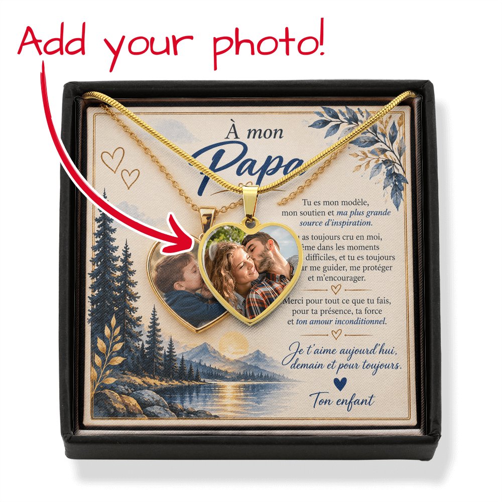 💙 À Mon Papa – Collier Cœur Photo Personnalisé