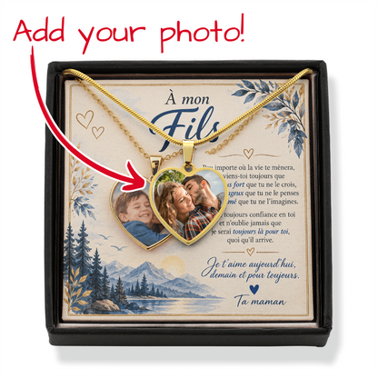 💙 À Mon Fils – Collier Cœur Photo Personnalisé
