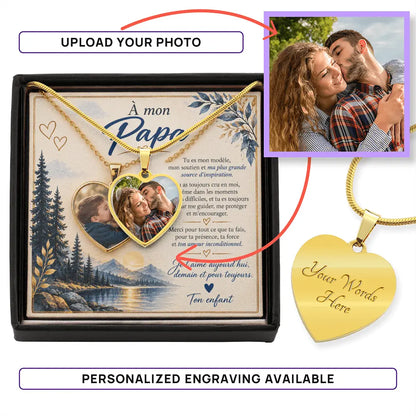 💙 À Mon Papa – Collier Cœur Photo Personnalisé ShineOn Fulfillment