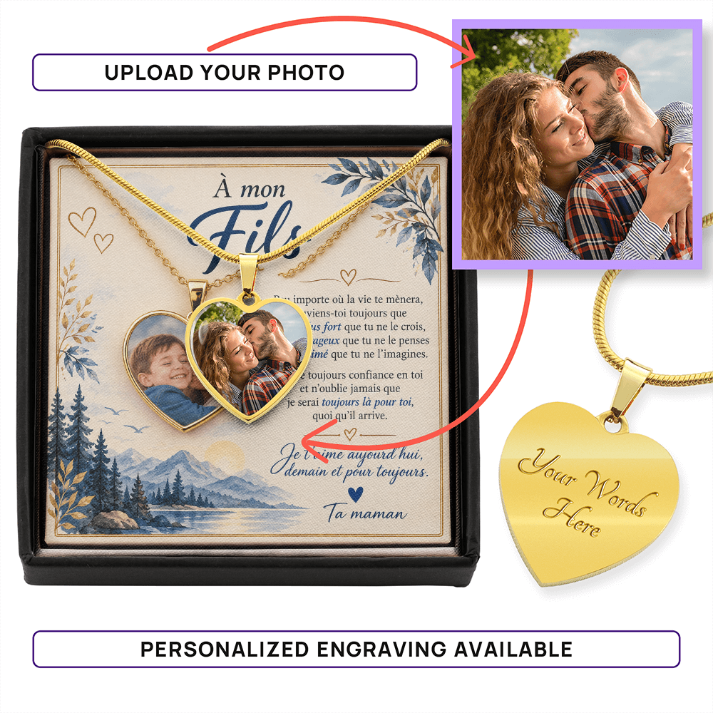 💙 À Mon Fils – Collier Cœur Photo Personnalisé