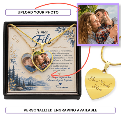 💙 À Mon Fils – Collier Cœur Photo Personnalisé