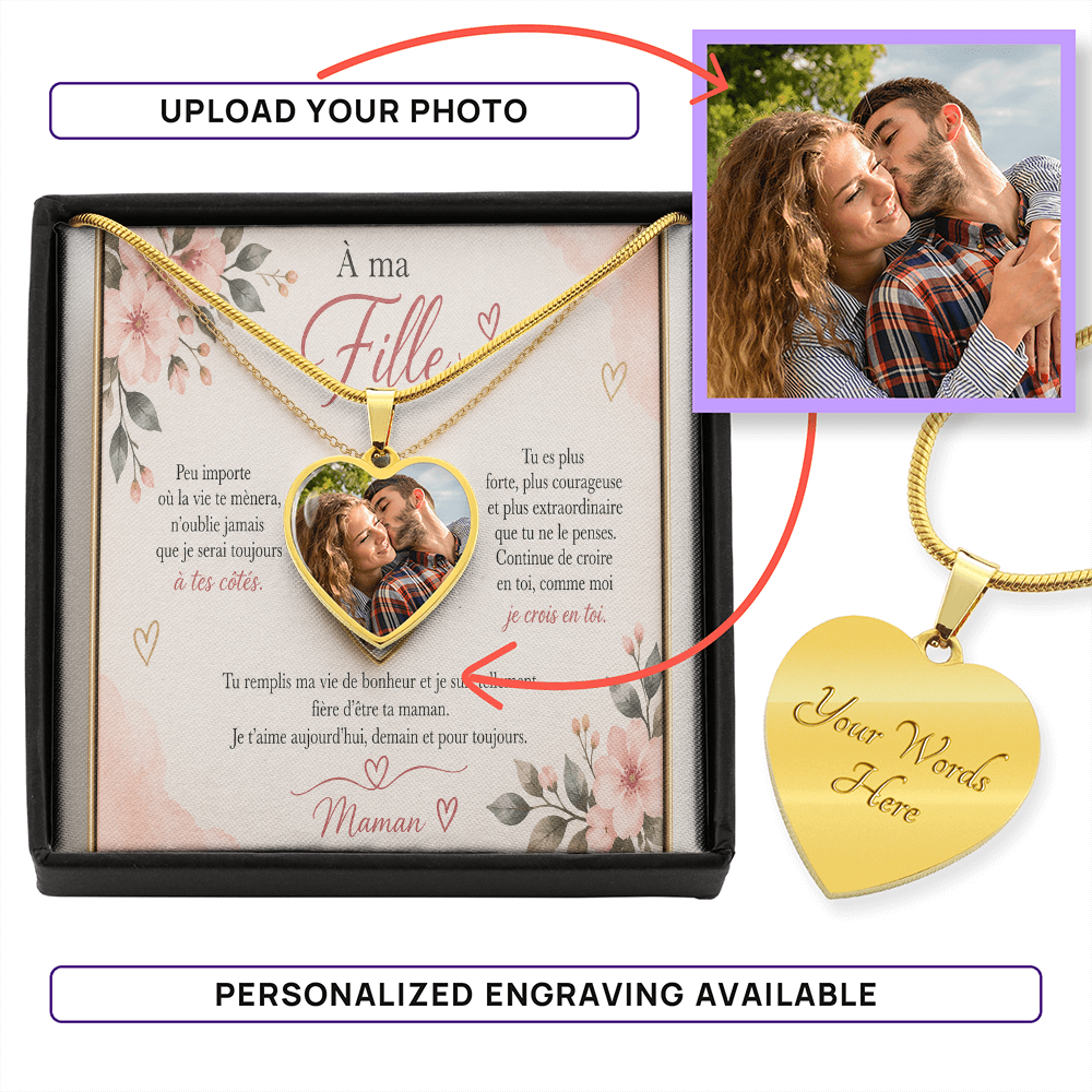 ❤️ À Ma Fille – Collier Cœur Photo Personnalisé